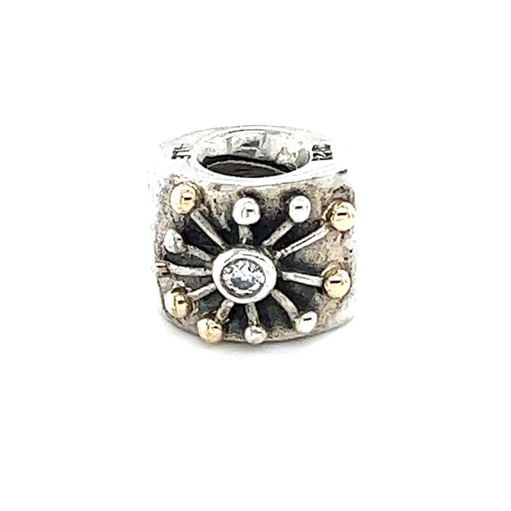 Retired Pandora Two-Tone Starburst White Cz Charm